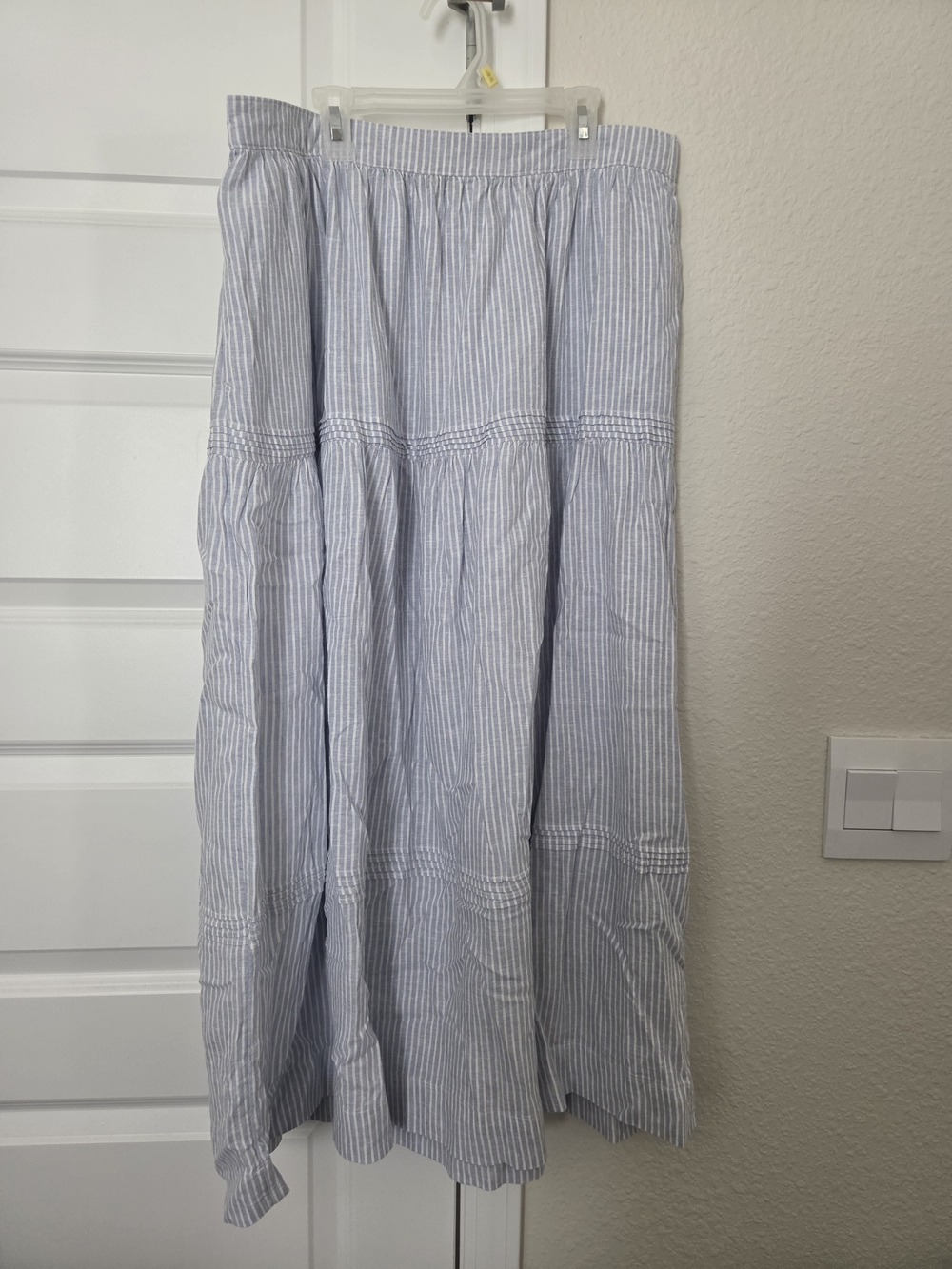 Tahari Light Blue and White Striped Tiered Maxi Skirt